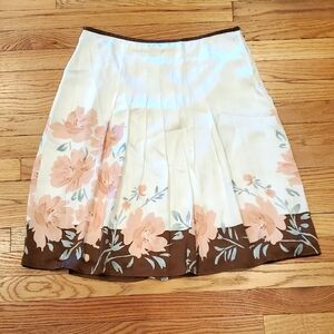 Vintage Floral Ivory, Pink and Brown Silk Skirt Size 10